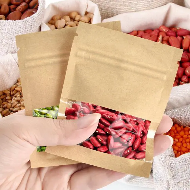 Alt view image 3 of 7 - 100 Pcs Small Resealable Kraft Seed Envelopes with Window, 2.7"x3.5" Empty Packets, Coffee Sample Bags, Food Spice Storage Bag