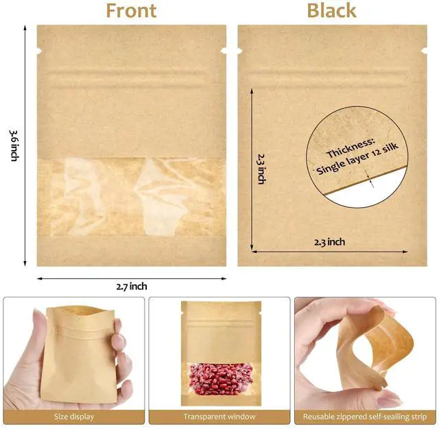 Alt view image 6 of 7 - 100 Pcs Small Resealable Kraft Seed Envelopes with Window, 2.7"x3.5" Empty Packets, Coffee Sample Bags, Food Spice Storage Bag