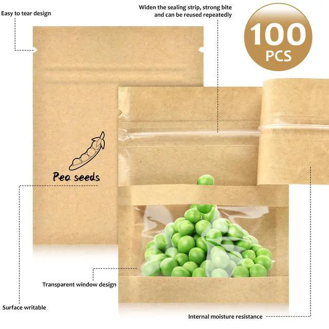 Alt view image 2 of 7 - 100 Pcs Small Resealable Kraft Seed Envelopes with Window, 2.7"x3.5" Empty Packets, Coffee Sample Bags, Food Spice Storage Bag