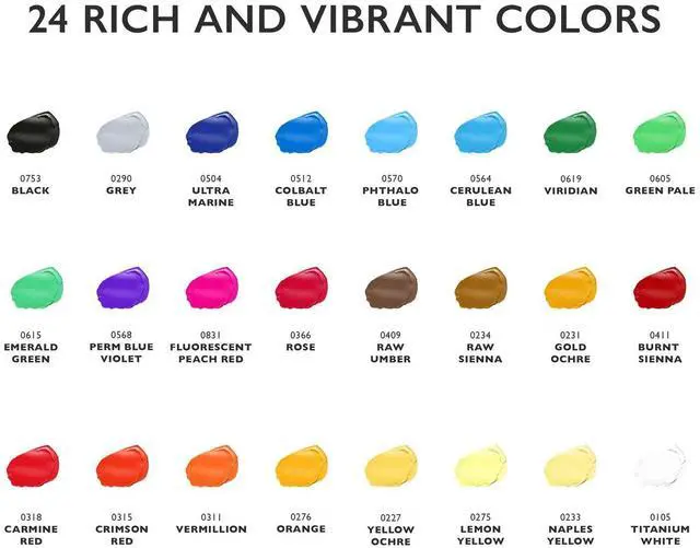 Alt view image 2 of 6 - Acrylic Paint Set 24 Colors 0.41oz (12ml) with 3 Brushes for Canvas, Paper, Wood, Rock, MDF, Ceramic & Fabric