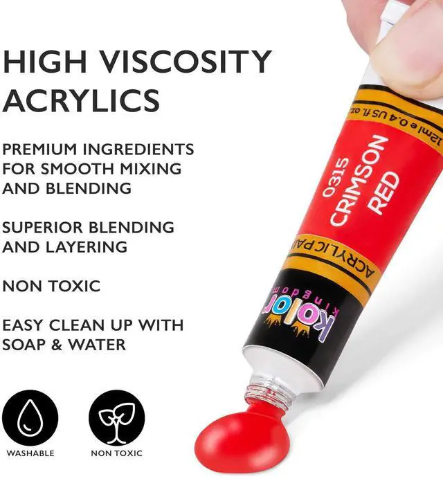 Alt view image 4 of 6 - Acrylic Paint Set 24 Colors 0.41oz (12ml) with 3 Brushes for Canvas, Paper, Wood, Rock, MDF, Ceramic & Fabric