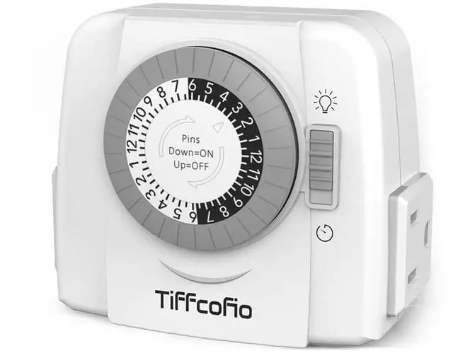 Main image of TiFFCOFiO 24-Hour Programmable Indoor Mechanical Outlet Timer, 3 Prong, 2 Outlets, 1 Pack, ETL Listed