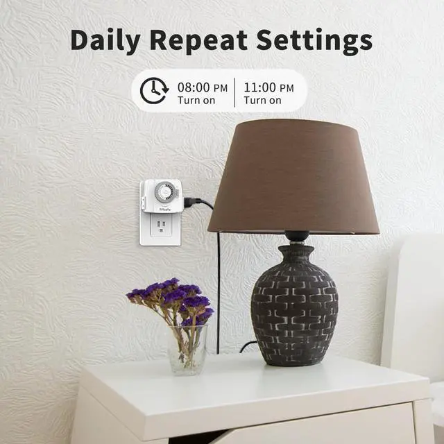 Alt view image 4 of 7 - TiFFCOFiO 24-Hour Programmable Indoor Mechanical Outlet Timer, 3 Prong, 2 Outlets, 1 Pack, ETL Listed