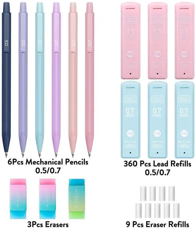 Alt view image 3 of 6 - Four Candies Mechanical Pencil Set 6-Pack 0.5/0.7mm