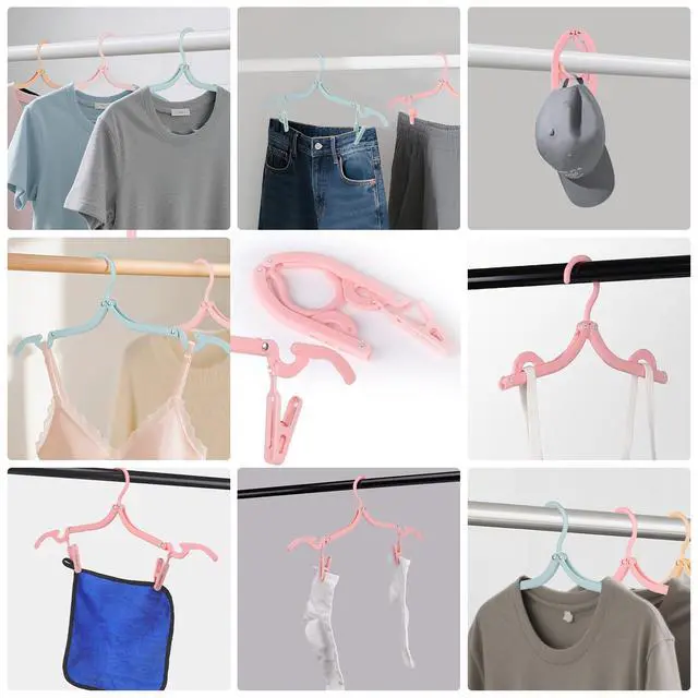 Alt view image 4 of 7 - 8 Pack Foldable Travel Hangers with 16 Clips - Space Saving Portable Collapsible Hooks for Cruise, RV, Hotel (Assorted Colors)