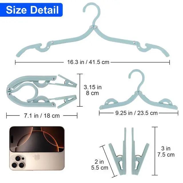 Alt view image 7 of 7 - 8 Pack Foldable Travel Hangers with 16 Clips - Space Saving Portable Collapsible Hooks for Cruise, RV, Hotel (Assorted Colors)