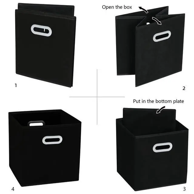 Alt view image 5 of 6 - Fabric Storage Bins, Cube Organizer, Set of 3, Dual Handles, Foldable, Black