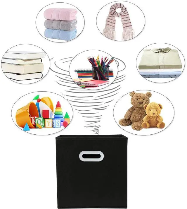 Alt view image 6 of 6 - Fabric Storage Bins, Cube Organizer, Set of 3, Dual Handles, Foldable, Black