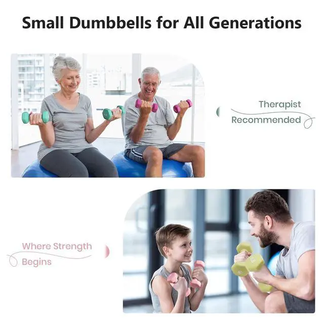 Alt view image 4 of 7 - LIONSCOOL Set of 2 Neoprene Coated Hex Dumbbell Hand Weights, Anti-Slip Anti-Roll Pair for Strength Training
