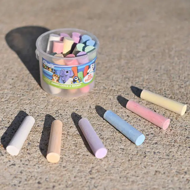 Alt view image 6 of 7 - Sunny Days Entertainment Sidewalk Chalk Set 20-Piece Jumbo Washable Multicolor with Storage for Outdoor Play and Chalkboard Art Ages 3+
