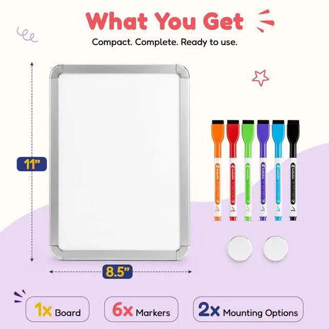 Alt view image 3 of 6 - 5" x 11" Magnetic Dry Erase Board for Fridge with 6 Magnetic Markers