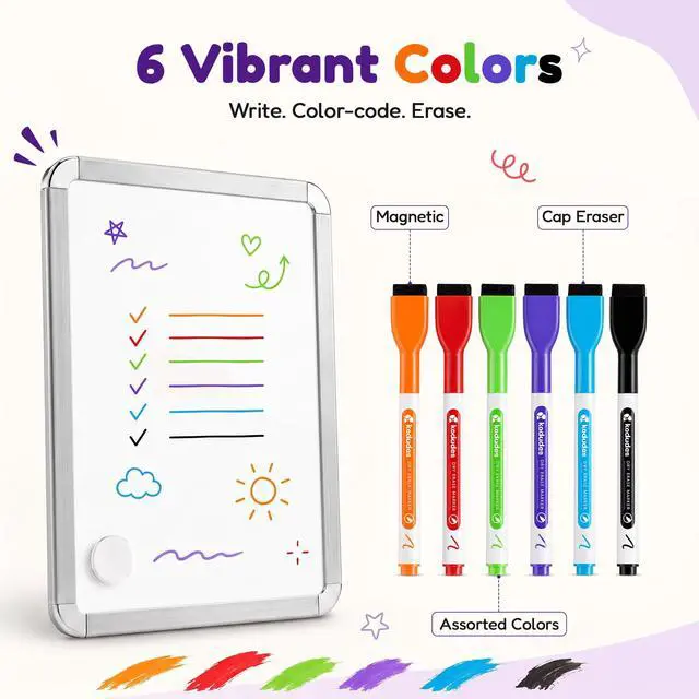 Alt view image 5 of 6 - 5" x 11" Magnetic Dry Erase Board for Fridge with 6 Magnetic Markers