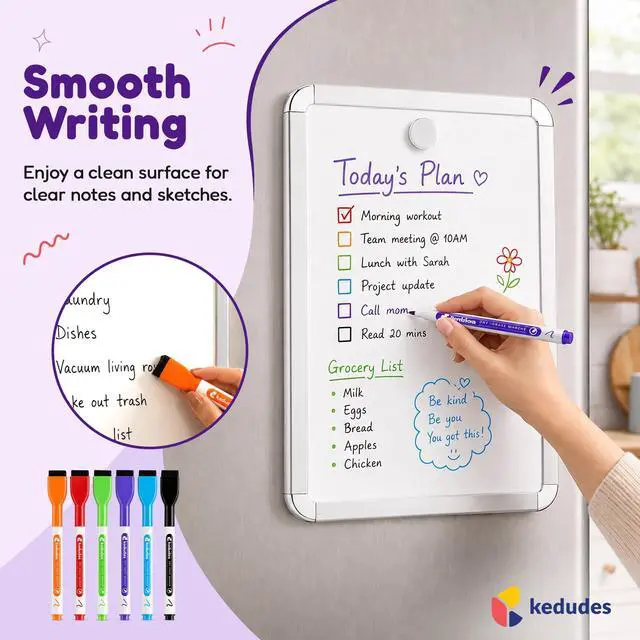 Alt view image 6 of 6 - 5" x 11" Magnetic Dry Erase Board for Fridge with 6 Magnetic Markers