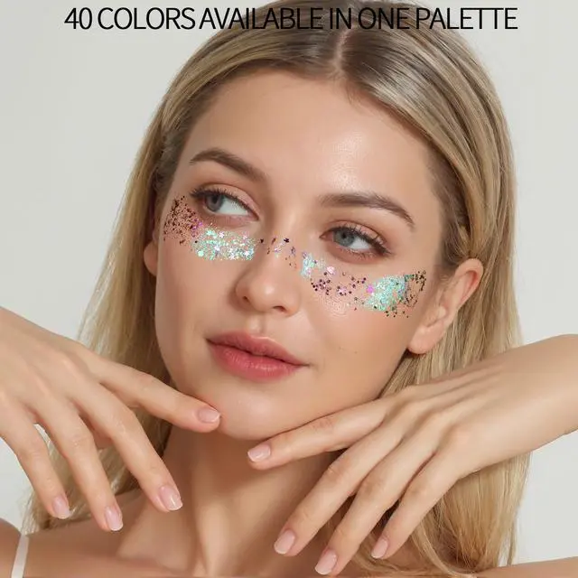 Alt view image 6 of 7 - FANDAMEI 40 Colors Face Glitter Gel, No Glue Needed, Multi-Purpose Glitter Makeup for Hair Face Body Halloween Rave Carnival