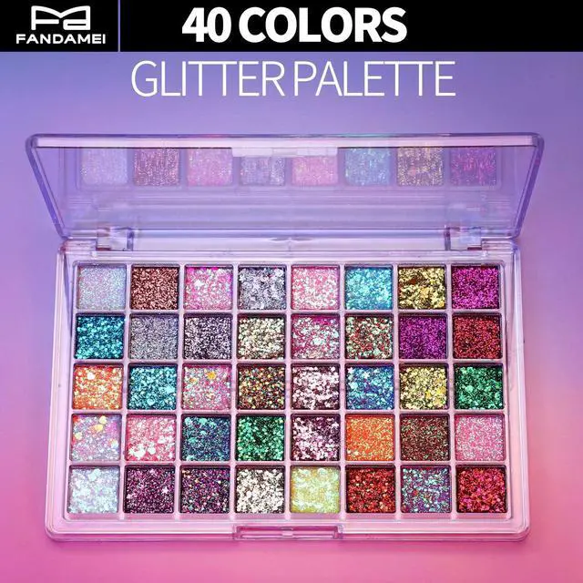 Alt view image 3 of 7 - FANDAMEI 40 Colors Face Glitter Gel, No Glue Needed, Multi-Purpose Glitter Makeup for Hair Face Body Halloween Rave Carnival