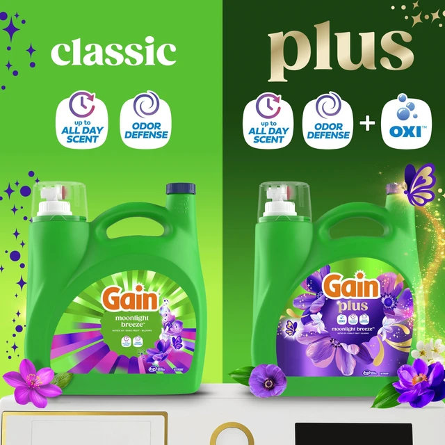 Alt view image 4 of 6 - Gain Plus Liquid Laundry Detergent, Cleaner, Fresher, with Oxi, Moonlight Breeze Scent, 99 fl oz, 75 Loads