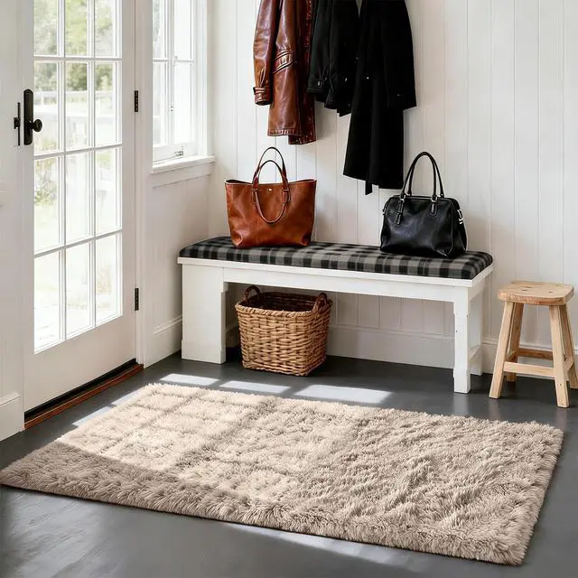 Alt view image 6 of 7 - Beige 2x4 Fluffy Shag Rug for Bedroom Bedside Carpet