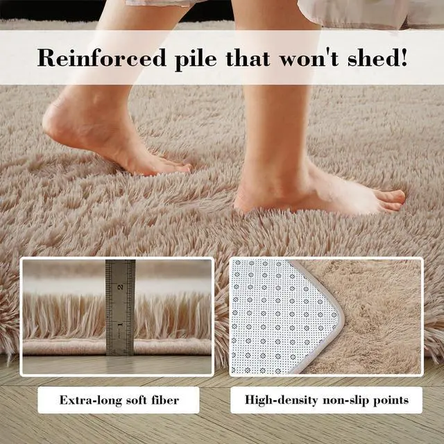 Alt view image 2 of 7 - Beige 2x4 Fluffy Shag Rug for Bedroom Bedside Carpet
