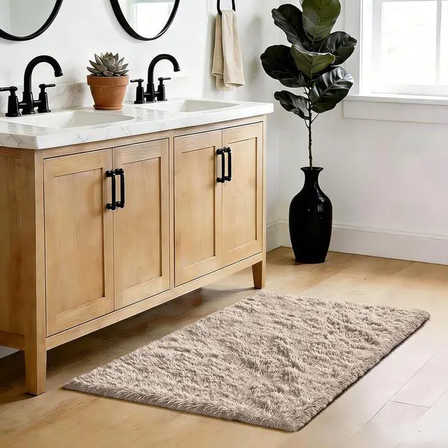 Alt view image 5 of 7 - Beige 2x4 Fluffy Shag Rug for Bedroom Bedside Carpet