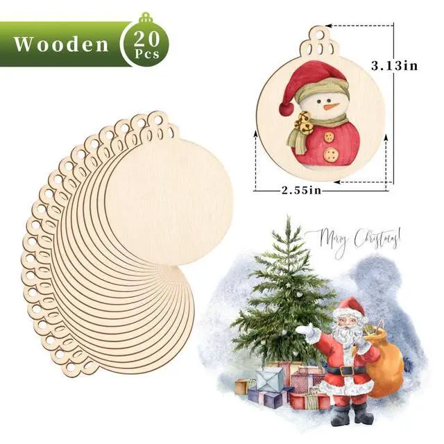 Alt view image 5 of 7 - Round Wooden Circles with Holes, 20 Pcs Unfinished Natural Wood Slices for Painting, Christmas Ornaments, DIY Hanging Decorations, Size:3.13in x 2.55in