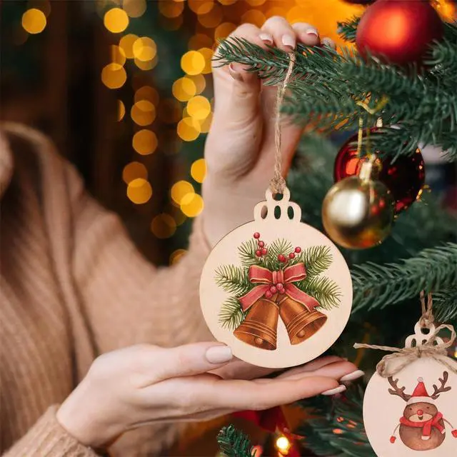 Alt view image 6 of 7 - Round Wooden Circles with Holes, 20 Pcs Unfinished Natural Wood Slices for Painting, Christmas Ornaments, DIY Hanging Decorations, Size:3.13in x 2.55in