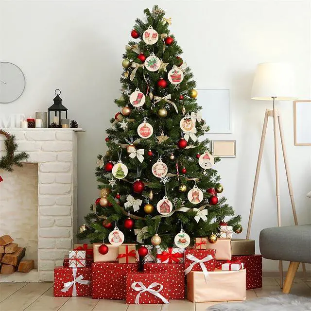 Alt view image 2 of 7 - Round Wooden Circles with Holes, 20 Pcs Unfinished Natural Wood Slices for Painting, Christmas Ornaments, DIY Hanging Decorations, Size:3.13in x 2.55in