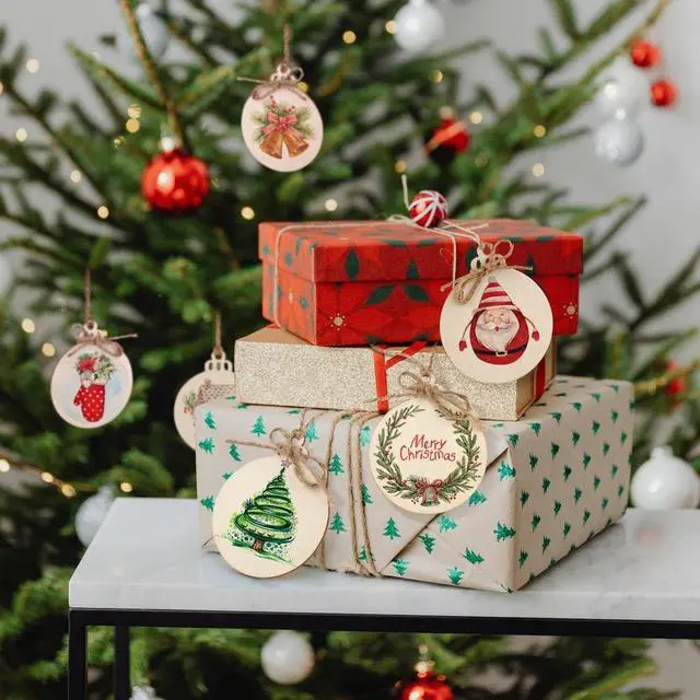 Alt view image 3 of 7 - Round Wooden Circles with Holes, 20 Pcs Unfinished Natural Wood Slices for Painting, Christmas Ornaments, DIY Hanging Decorations, Size:3.13in x 2.55in
