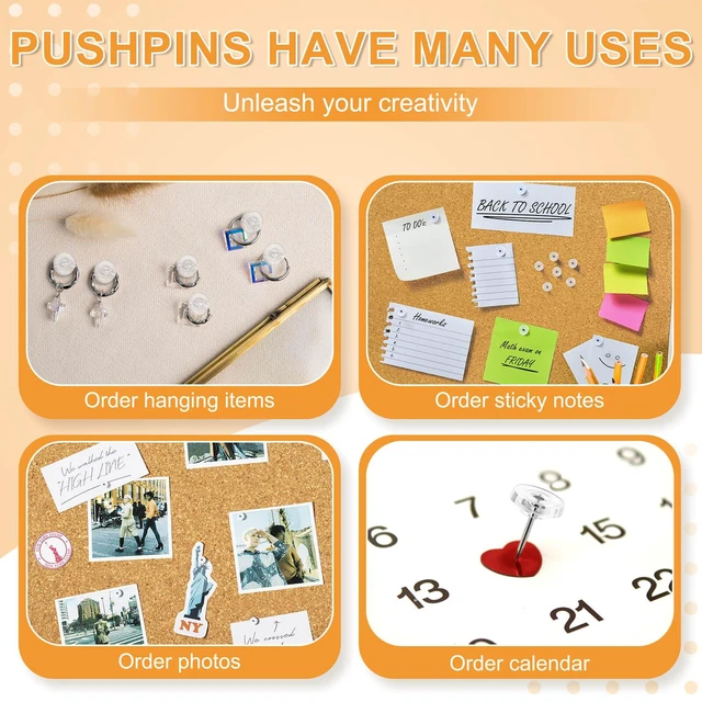 Alt view image 5 of 7 - 150Pcs Clear Push Pins, Reusable Flat Head Thumbtacks for Bulletin Board, Maps, Posters, Wall Hanging, Craft Projects