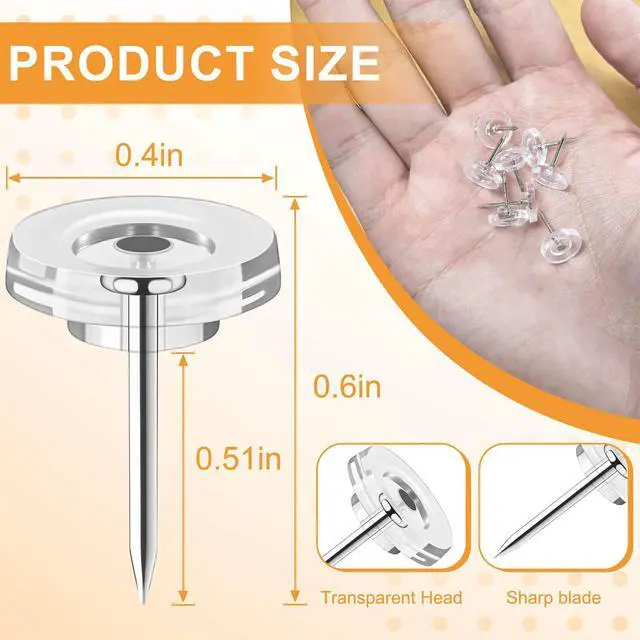 Alt view image 2 of 7 - 150Pcs Clear Push Pins, Reusable Flat Head Thumbtacks for Bulletin Board, Maps, Posters, Wall Hanging, Craft Projects