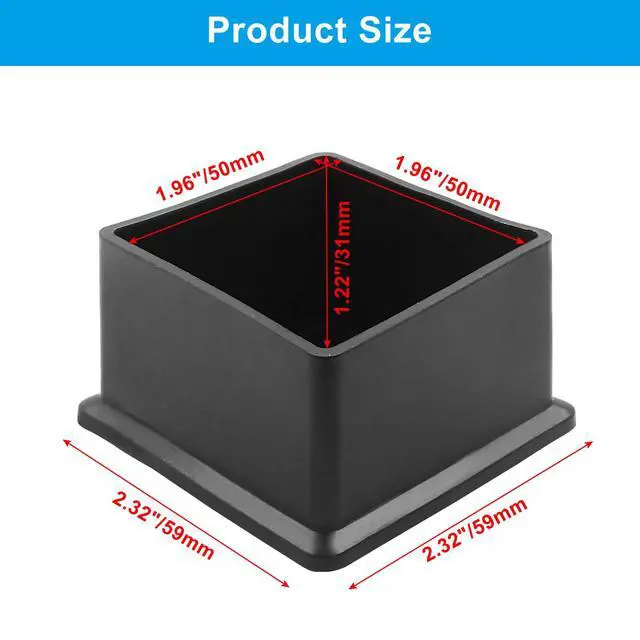 Alt view image 2 of 5 - BokWin Chair Leg Caps 2x2 Inch Square 4-Pack Black