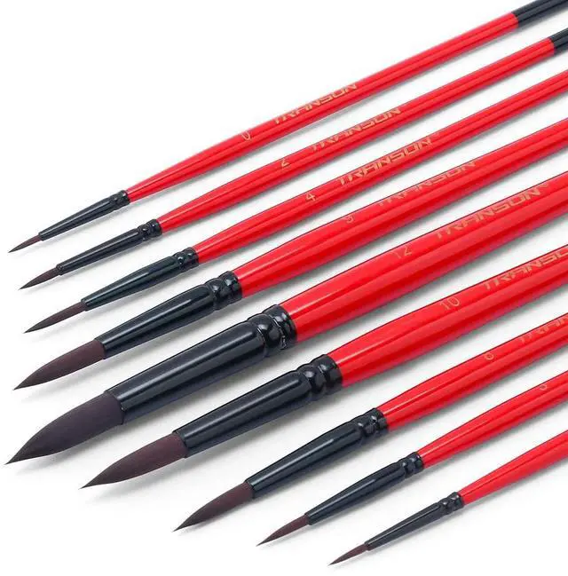 Main image of Transon Round Paint Brush Set 9pcs Synthetic Sable Hair for Acrylic, Watercolor, Gouache, Ink, Craft & Detail Painting