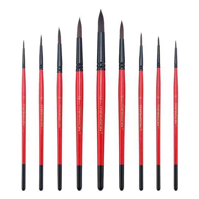 Alt view image 6 of 6 - Transon Round Paint Brush Set 9pcs Synthetic Sable Hair for Acrylic, Watercolor, Gouache, Ink, Craft & Detail Painting