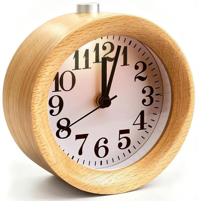 Main image of Wood Analog Alarm Clock, Silent Non-Ticking for Quiet Bedrooms
