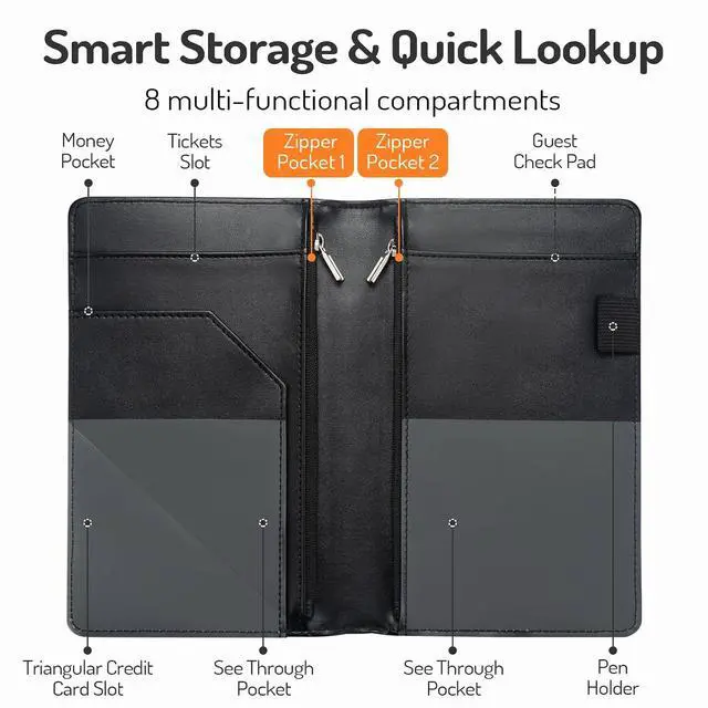 Alt view image 4 of 6 - Forvencer Server Book with 2 Zipper Pockets