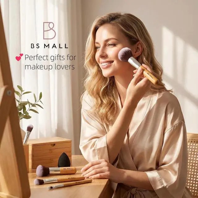 Alt view image 4 of 6 - BS-MALL 11Pcs Makeup Brush Set with Sponge, Professional Bamboo Brushes for Foundation, Powder, Blush, Concealer, Eyeshadow & Blending, Travel, Beginners & Makeup Artists