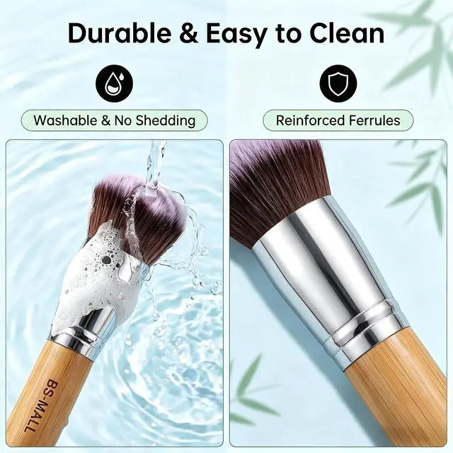Alt view image 2 of 6 - BS-MALL 11Pcs Makeup Brush Set with Sponge, Professional Bamboo Brushes for Foundation, Powder, Blush, Concealer, Eyeshadow & Blending, Travel, Beginners & Makeup Artists
