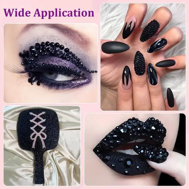 Alt view image 2 of 7 - 32000 Pcs Black Flatback Resin Rhinestone Gems Crystal Bedazzler Kit with 3 Pcs 10ml B7000 Jewelry Glue and Tweezers for Makeup Crafting Nail Art