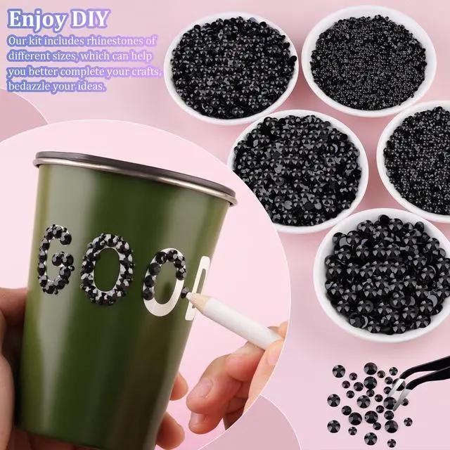 Alt view image 5 of 7 - 32000 Pcs Black Flatback Resin Rhinestone Gems Crystal Bedazzler Kit with 3 Pcs 10ml B7000 Jewelry Glue and Tweezers for Makeup Crafting Nail Art