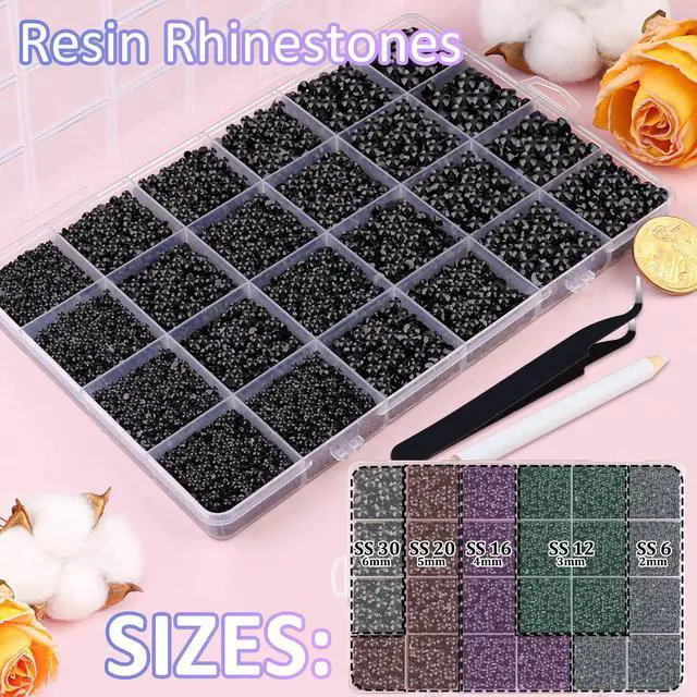 Alt view image 7 of 7 - 32000 Pcs Black Flatback Resin Rhinestone Gems Crystal Bedazzler Kit with 3 Pcs 10ml B7000 Jewelry Glue and Tweezers for Makeup Crafting Nail Art