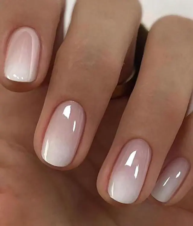 Main image of Gradient Short Square Chrome Press On Nails French Acrylic Design Glossy Reusable Full Cover Fake Nails for Women and Girls