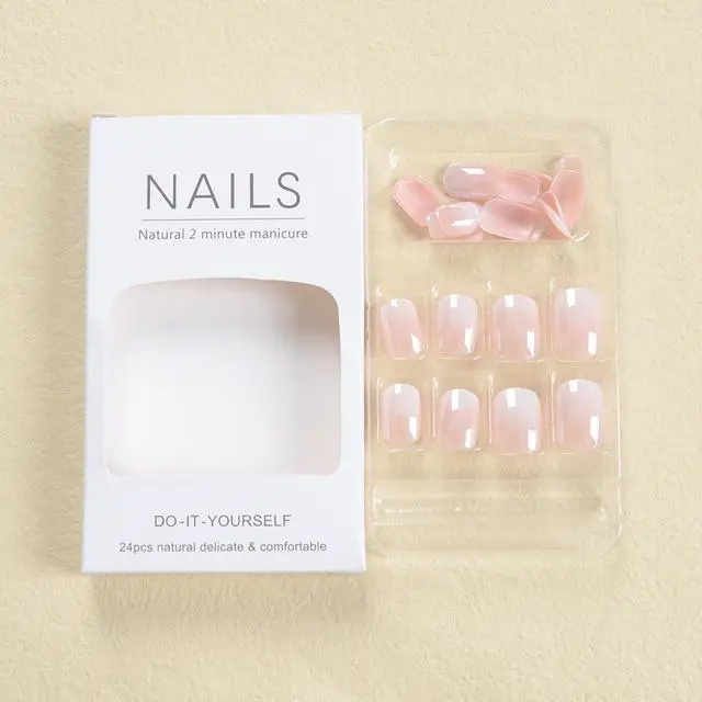 Alt view image 3 of 7 - Gradient Short Square Chrome Press On Nails French Acrylic Design Glossy Reusable Full Cover Fake Nails for Women and Girls