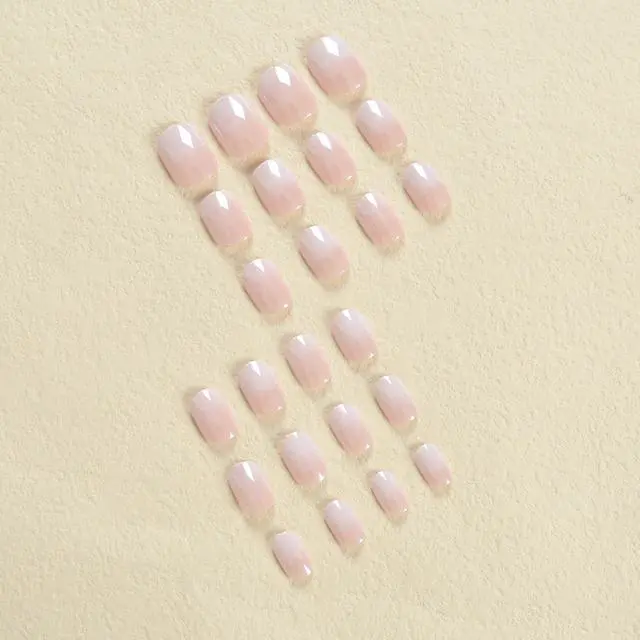 Alt view image 7 of 7 - Gradient Short Square Chrome Press On Nails French Acrylic Design Glossy Reusable Full Cover Fake Nails for Women and Girls