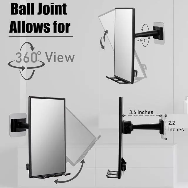 Alt view image 4 of 7 - LFOYOU Shower Mirror with Squeegee for Shaving & Face Washing, 360 Rotation Adjustable, Built-in Two Razor Holders, Easy Install Home Shower Accessory (Not Fogless)