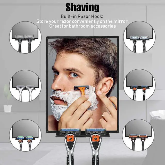 Alt view image 7 of 7 - LFOYOU Shower Mirror with Squeegee for Shaving & Face Washing, 360 Rotation Adjustable, Built-in Two Razor Holders, Easy Install Home Shower Accessory (Not Fogless)