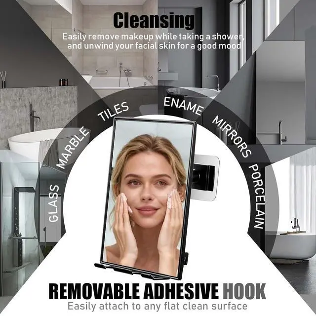 Alt view image 5 of 7 - LFOYOU Shower Mirror with Squeegee for Shaving & Face Washing, 360 Rotation Adjustable, Built-in Two Razor Holders, Easy Install Home Shower Accessory (Not Fogless)