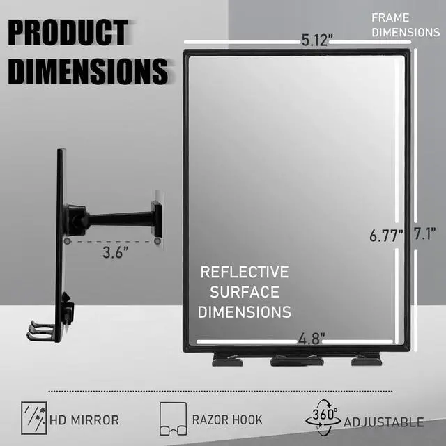 Alt view image 6 of 7 - LFOYOU Shower Mirror with Squeegee for Shaving & Face Washing, 360 Rotation Adjustable, Built-in Two Razor Holders, Easy Install Home Shower Accessory (Not Fogless)