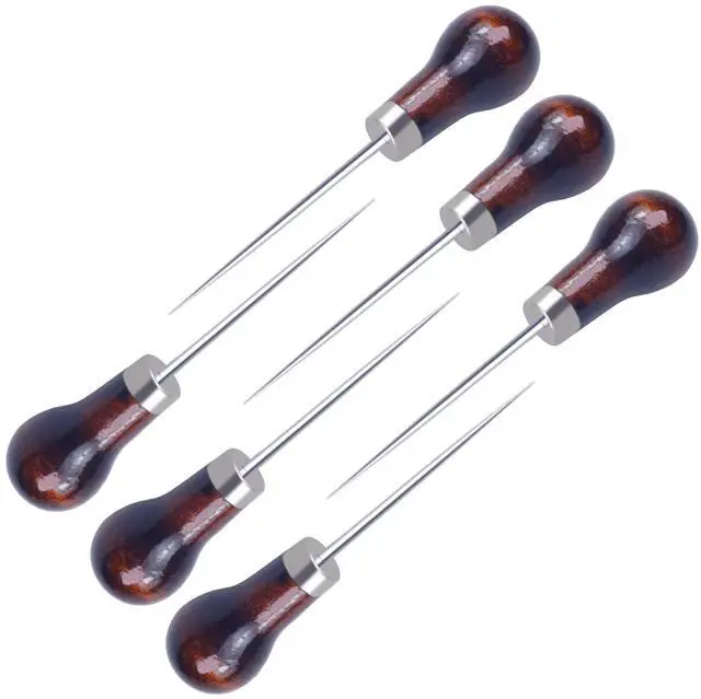 Main image of 6 PCS Gourd Shape Wooden Handle Scratch Awl Sewing Tool for Leather Craft Cloth Pouch Hole DIY Handmade