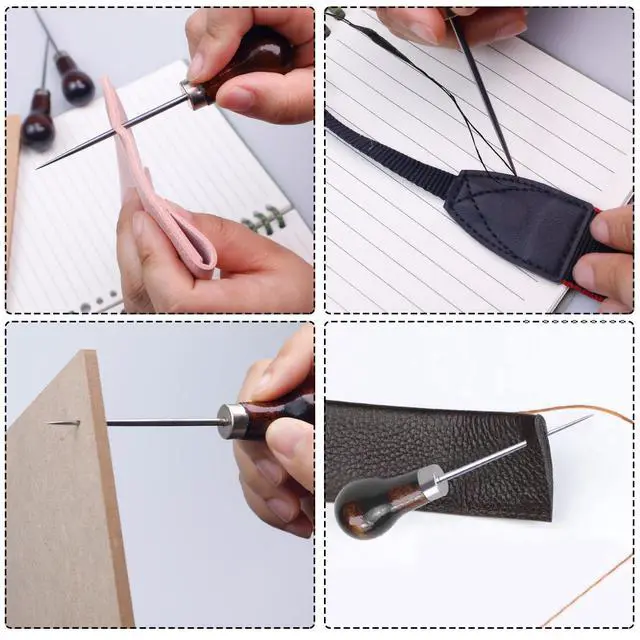 Alt view image 7 of 7 - 6 PCS Gourd Shape Wooden Handle Scratch Awl Sewing Tool for Leather Craft Cloth Pouch Hole DIY Handmade