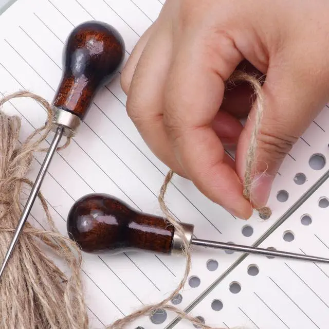 Alt view image 5 of 7 - 6 PCS Gourd Shape Wooden Handle Scratch Awl Sewing Tool for Leather Craft Cloth Pouch Hole DIY Handmade