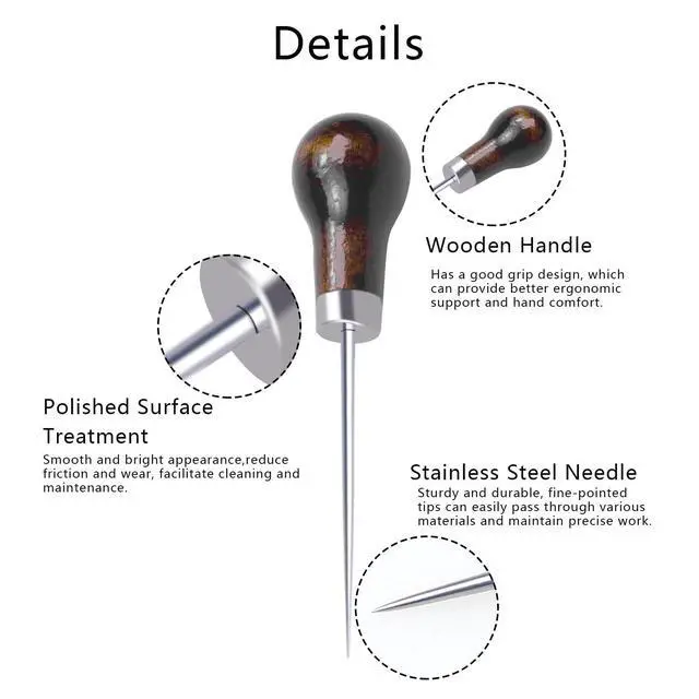 Alt view image 3 of 7 - 6 PCS Gourd Shape Wooden Handle Scratch Awl Sewing Tool for Leather Craft Cloth Pouch Hole DIY Handmade
